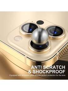 Yezodawee 3片装9H钢化玻璃摄像头镜头保护膜 - 兼容 17 Pro Max/17 Pro/17 Air/17/16 6.1英寸和16 Plus 6.7英寸，金属独立指环保护壳，高清透明，适用于 15 Pro Max、14 Plus、13、12、11、15 Pro、15 Plus、14 Pro - 完美贴合，兼容手机壳（金色）
