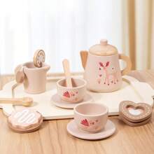 Jeu de thé et gâteaux en bois pour enfants, service à thé, batterie de cuisine jouet, jeu de rôle éducatif et de simulation, jouet de développement préscolaire, jouet interactif parent-enfant