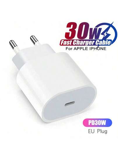 30W EU Standard PD USB-C Fast Charging Kit, Compatible With IPhone 14/13/12/11/XS/8/7 And More, EU Plug Wall Charger, Christmas/Winter Holiday Gift For Family