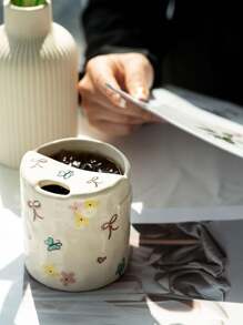 1pc陶瓷咖啡杯ins蝴蝶结手柄拿铁杯办公室马克杯咖啡杯抹茶冷萃杯商用甜品杯适合下午茶郊游拍照道具生日礼物返校 - 彩色 - 查看 11