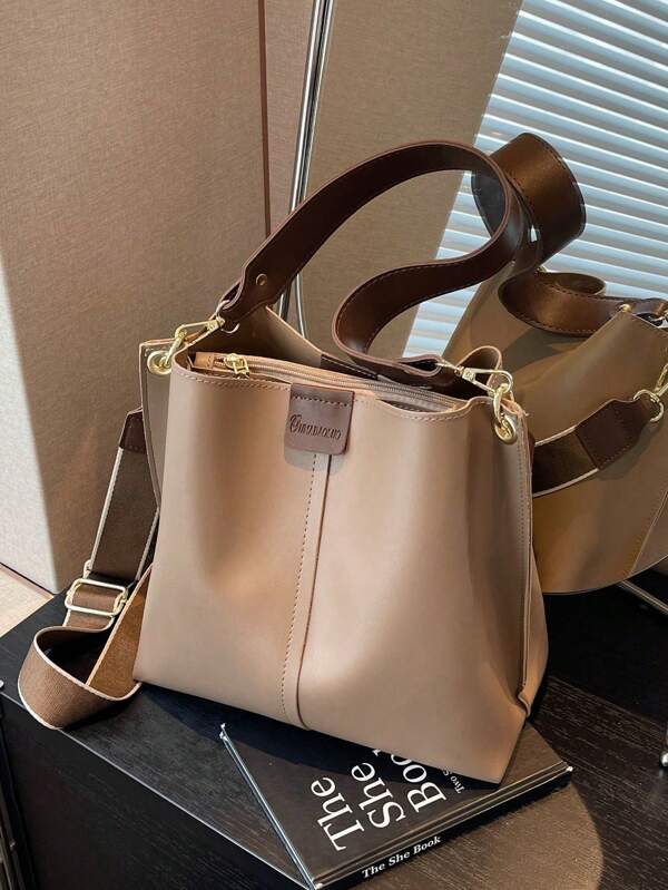 Large Capacity Women's Tote Bag, New Fashionable Solid Color High-End Casual Commuting Crossbody Shoulder Bag