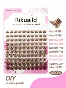Rikuaild 100片D型卷翘棕色DIY假睫毛，交叉细密睫毛簇，棕色单根假睫毛，自然柔软轻盈，8-16毫米，可重复使用，混合款式睫毛簇 - D - 查看 7