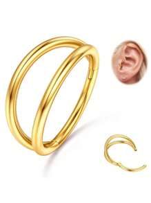 1 pièce Boucles d'oreilles à double anneau pour piercing unique, plaquées or 14 carats hypoallergéniques légères en argent double, anneaux Huggie pour cartilage, hélix, rook, tragus, piercing pour femmes en acier inoxydable 316L. Clicker de septum 16G, bijoux de piercing de conque, clicker de septum, anneaux de lèvre