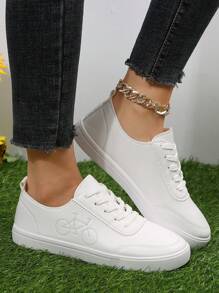 Women's Casual Skate Shoes In White, Flat Soft Bottom Comfortable Student Style, Suitable For Outdoor Sports, Casual, Daily Activities