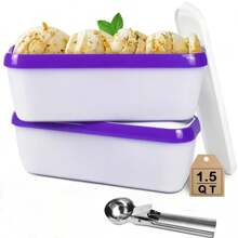 1pc/2pcs, Rectangular Ice Cream Box, Ice Cream Scoop, Frozen Container, Ice Cream Storage Container With Lid, Stackable Design, Double-Layer Insulation, Heat Preservation, Can Be Washed In The Dishwasher - Multicolor - View 3