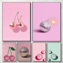 1pc Cherry Disco Ball Changes Fashionable Art Maximum Wall Bar Room Home Decoration Wall Cherry Pink Canvas Painting No Frame