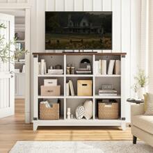 EnHomee 9 Cube Storage Organizer And Shelf, Bookshelf With Storage, Stylish Farmhouse Modern Bookcase, Cube Shelf For Bedroom And Home Office - 古董白 - 查看 8