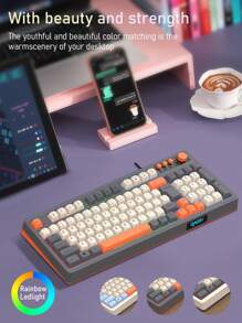 Lekeit K98 有线超薄旋钮键盘，三色背光机械手感有线键盘，适用于台式电脑、办公室和游戏