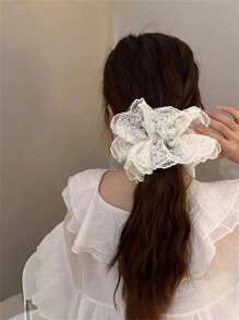 1 pièce Chouchou en dentelle doux et élégant pour femme, support de queue de cheval, convient aux robes, accessoire capillaire pour le port quotidien, printemps/été, chouchous de style bohème chic