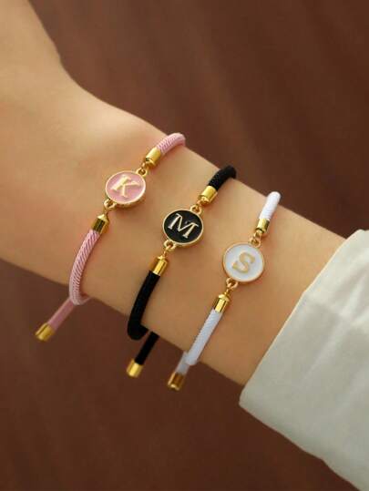 1pc Fashion Creative Copper Zirconia Inlay Initial DIY Letter Bracelet Jewelry, Fashionable Exquisite Adjustable, 26 A-Z English Surname Initial Jewelry, Holiday Gift, Suitable For Men, Women, Couples