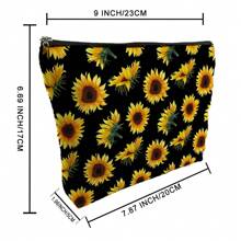 1 pieza Bolsa de maquillaje con estampado de girasol, estuche de cosméticos con flores rojas, blancas y azules, adecuado como regalo de festival