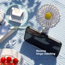 1st Daisy Handheld Fan, met standaardontwerp, 3 windsnelheden, sfeerverlichting, draagbaar en tafelmodel voor twee doeleinden, telefoonhouder, 1200mAh batterijcapaciteit, perfect om koel te blijven, video's te kijken, te genieten van afternoon tea, essentieel voor de zomer, frisse kleur, lange batterijduur, geschikt voor kamperen, bijeenkomsten, picknicks