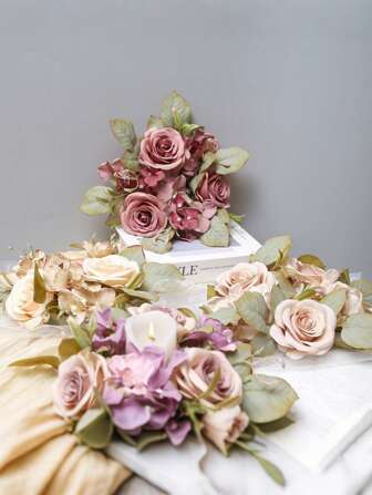 1 pieza/2 piezas Guirnalda portavelas de boda con rosas artificiales, decoración de mesa de boda, vela de seda, decoración del hogar y fiesta