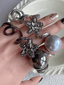 1pc Elegant Versatile Five-Pointed Star Beaded Spiral Hair Scrunchie, High-End Bouncy Hair Tie