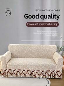 1 peça linda capa de sofá com saia decorativa, antiderrapante, elástica, tecido de seda leitosa, antissujeira para animais de estimação, assento único, assento duplo, três assentos, quatro assentos, estampa geométrica, capa de sofá, estilo saia, estilo quatro estações