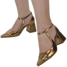 Buckle Strap Pumps Designed Toe High Heel Comfortable Formal Shoes 18300 - Bronze - View 7