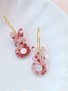 1 Pair Acrylic Bling Bling Rabbit Ear Hoops And Cute Rabbit Tail, Sweet And Fun, Suitable As Gift For Women, Holiday Gift, Earrings