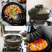 cacerola de barro olla de arcilla japonesa de cocina olla de cerámica para sopa olla de arcilla para - Negro - - Ver 2