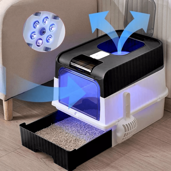 Large Self-Cleaning Cat Litter Box, Drawer Pan Anti-Splash UV Sterilization Lamp,Easy To Clean, Cat Litter Box For Kittens, Adult Cats, Rabbits