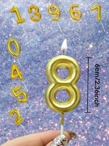 1 Set Gold & Silver Numbered 0-9 Round Birthday Candles, Birthday Cake Decor Gift, Suitable For Graduation, Wedding - Gold - View 2