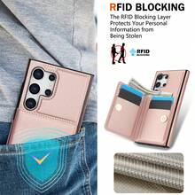 Wallet Case With Card Holder, 360° Rotation Ring Kickstand Magnetic Clasp And Durable Shockproof Cover For Galaxy S25/S24/S23/S22/S21 Ultra/S24 FE/S23 FE/S21 FE/Note 20 Ultra - 玫瑰金 - 查看 4
