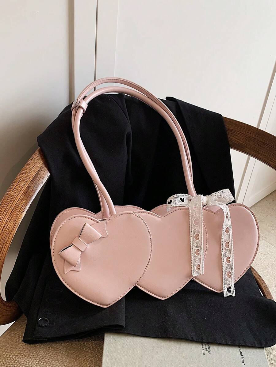 时尚浪漫心形单肩包 - 淺粉色 - 查看 1