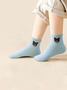 10 Pairs Random Cute Cartoon Teddy Bear Design Comfortable Mid-Calf Socks, All Season