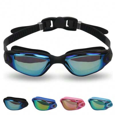 彩色电镀防雾游泳镜，可调节成人男女通用游泳配件，沙滩必需品，沙滩配件，泳池浮板