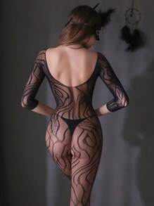 Sexy Lingerie For Women Sexy Black Brindle Open Crotch Long-Sleeved One-Piece