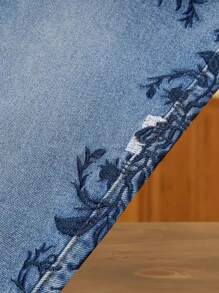 [Stretch Slim Fit] Women's Nine-Inch Tight Pants, Suitable For All Seasons, With Embroidered Floral Aging Craftsmanship, Mid-Waist Women's Jeans, Casual And Elegant Walking Pants, Unique And Tasteful Black Embroidery, Girlfriend Ankle Exposed Jeans, Stretch Jeans With Pockets And Built-In Zippers - 深色水洗藍 - 查看 5