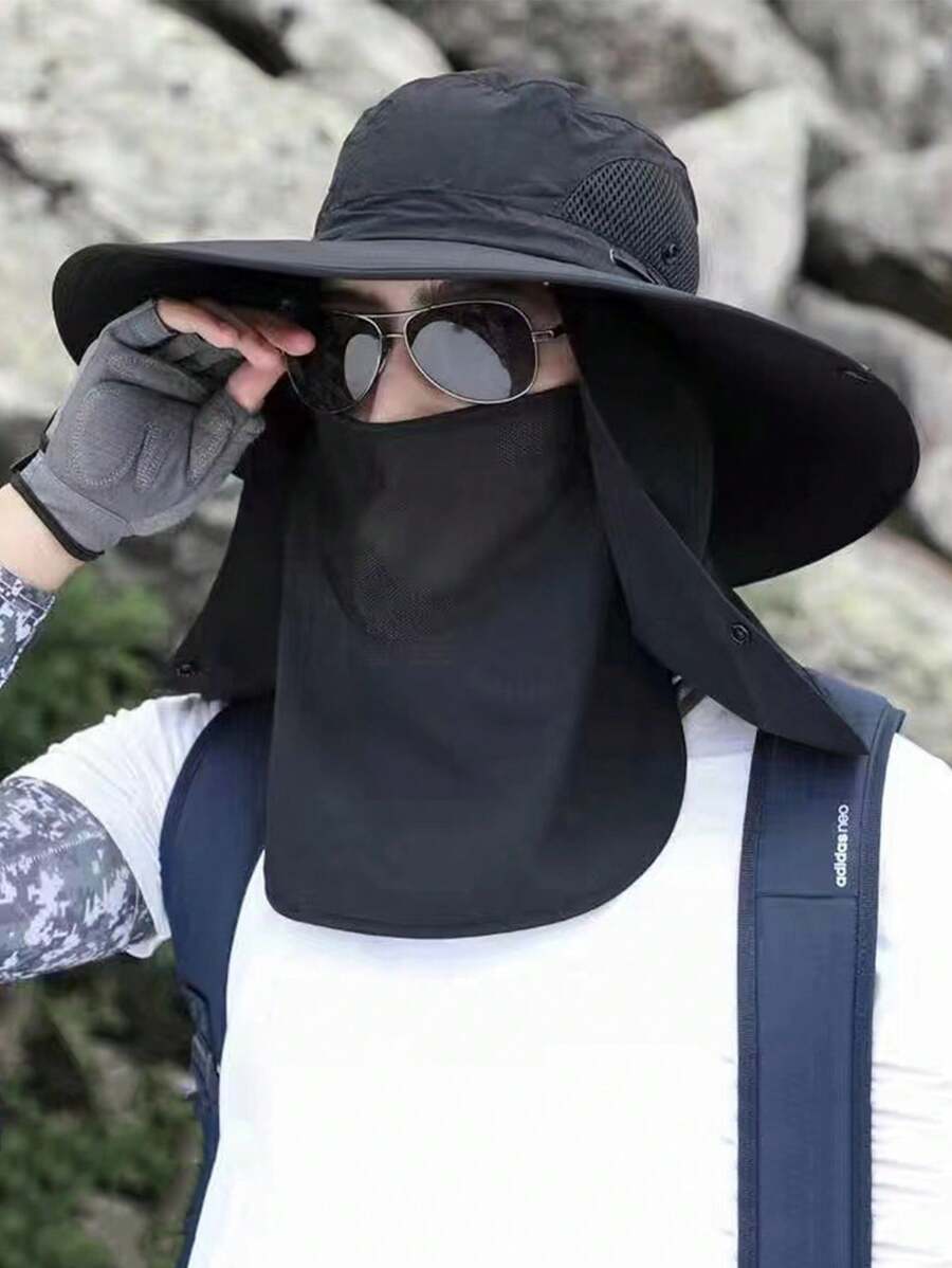 男士雨披太阳帽，防水面部可拆卸太阳帽，适合户外旅行和登山，大檐渔夫帽，适合钓鱼 - 彩色 - 查看 1
