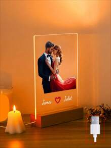 Personalized Acrylic Heart-Shaped Photo Frame, Customized Acrylic Spotify Night Light Plaque, Personalized Wedding Gift, Couple's Christmas Gift - No Background - View 9