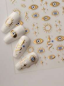 Nail Art Stickers, 1 Sheet Embossed 5D Star Eyes Snake Totem Design Nail Art Stickers, DIY Sliding Nail Art Decoration Nail Art Supplies Nails - Gold - View 1