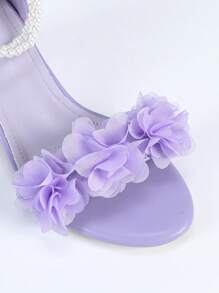 Women's High Heel Open Toe Chunky Heel Sandals With Faux Pearl Straps, French Floral Decor, Elegant Fashion Versatile Non-Tiring Wedding Shoes