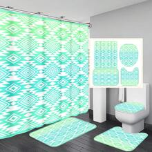 1pc/4pcs Bohemian Multifunctional Bathroom Decor Set: Waterproof Shower Curtain With 12 Hooks, Non-Slip Bath Mat, U-Shaped Floor Mat And Round Toilet Seat Cover, Applicable For Full Bathroom Scenarios