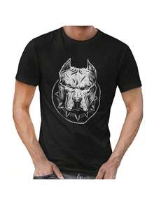 Camiseta de hombre Camiseta gráfica de bulldog feroz estilo blanco y negro Algodón 220g - Negro - Ver 1