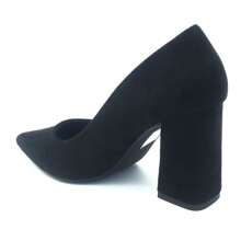 Women's Pointed Toe, Square Heel Pumps - Black-8723-1 - View 3