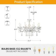 Crystal Chandelier Hanging Pendant Light Fixture,8 Lights Glass Candle Chandeliers For Kitchen Island Dining Rooms Bedroom Living Room Bar Ceiling Light - White - View 2