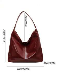 Vintage Pu Leather Shoulder Bag, Crossbody Bag, Ladies' Casual Tote Bag, Suitable For Commuting Work - Red - View 7