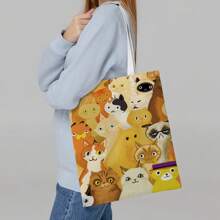 Animal Series Cat And Dog Printed Shopping Bag Reusable Polyester Shoulder Handbag Can Be Used For Shopping Camping Travel Picnics Gift For Girls - Multicolor - View 7