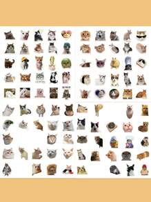 100pcs Cat & Graphic Stickers For Luggage, Laptop, Guitar, Water Bottle Decoration, Asymmetrical Shaped Waterproof Decal Stickers - Multicolor - View 2