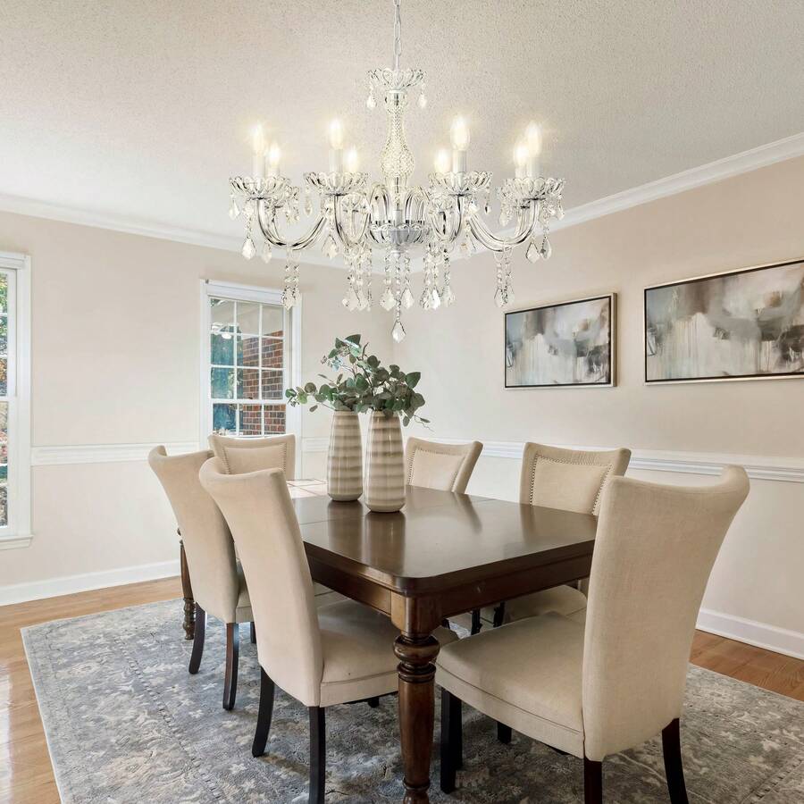 Crystal Chandelier Hanging Pendant Light Fixture,8 Lights Glass Candle Chandeliers For Kitchen Island Dining Rooms Bedroom Living Room Bar Ceiling Light - White - View 1