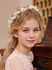 4 peças/2 peças/1 peça Conjunto de Tiara de Pérola de Liga Elegante para Meninas, Conjunto de 2 Peças de Tiara de Pérola e Pulseira de Pérola para Dama de Honra, Conjunto de Vestido de Flor de Fada para Meninas, Adequado para Apresentações, Festas, Fotografia e Danças, Tornando-o um presente ideal para meninas