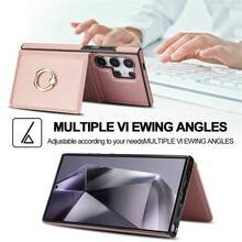 Wallet Case With Card Holder, 360° Rotation Ring Kickstand Magnetic Clasp And Durable Shockproof Cover For Galaxy S25/S24/S23/S22/S21 Ultra/S24 FE/S23 FE/S21 FE/Note 20 Ultra - 玫瑰金 - 查看 5