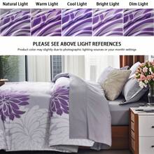 7-Pcs Bed In A Bag Comforter Set Queen, Boho Flower Print Comforter And 2 Pillowshams, Flat Sheet, Fitted Sheet,2 Pillowcase Set, Soft Microfiber, Comfortable And Warm Bedding Set, Bedroom Decor For All Seasons, Ideal Gift For Mom - 紫色 - 24 - 查看 2
