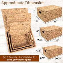 Wicker Storage Baskets With Lid, Basket With Lid Decorative Storage Rectangle 14"D X 11"W X 7"H Wicker Storage Basket With Lid Large Rattan Storage Box Hyacinth Baskets - 1 - View 5