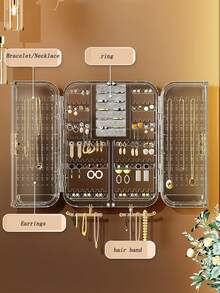 1pc Large Capacity Dustproof Jewelry Box, Jewelry Organizer Rack, Made Of High Transparent PET Material, Wallmount Earring/Necklace/Headband Storage Rack, Jewelry Display Stand, High-End Home Jewelry Storage Box, Room Decor - Multicolor - View 7
