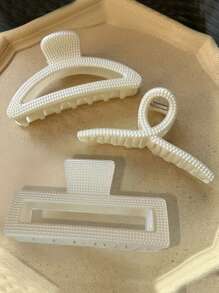 3 件超大多款式珍珠发夹，优雅米色珍珠发夹适合日常休闲佩戴 - 米色 - 查看 1