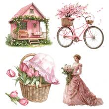 1 Pack Vintage Country Garden Pink Dress Sticker Sheets, Suitable For Scrapbooking, Diary, Notebook, Cutting Album Decorations - Red - View 9