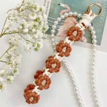 1pc Daisy Flower Cute Polyester Fiber DIY Handmade Wrist Keychain Keyring Phone Lanyard Bag Charm Backpack For School Letter